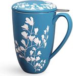 immaculife Tea Cup with Infuser and Lid - Tea Mug with Lid for Steeping Loose Leaf Tea Bag Coffee Milk Women Office Home Gift 16oz Navy Flower