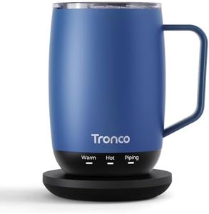 Tronco Temperature Control Heated Coffee Mug 14 oz – Rechargeable Self-Heating Coffee Mug with Lid – Manual Control, 3 Modes, 130 Min Battery Life, Auto Shut-Off (Blue)