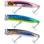 THKFISH Popper Lures Saltwater Tuna Popper Topwater Fishing Lures for Surf Fishing Bass with 3D Eyes for GT Tuna Large Fish 5.9in POPPER-BG-PIN-BLK-3PCS