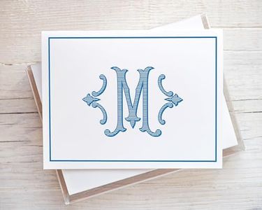 Monogram Note Cards, Personalized Monogrammed Stationery, Single Letter Monogram, Folded Blank Foldover Cards, Thank You Notes, Custom Initial Stationary, Notecards, Set of 10 Cards and Envelopes 24-2