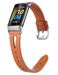 Wearlizer Compatible with Fitbit Charge 5 Bands/Charge 6 Bands Women Men, Slim Streamline Leather Straps Wristbands Bracelet Accessories for Fitbit Charge 6 Bands for Women, Brown(Silver Buckle)