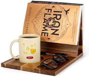 3HQ Wooden Book Holder Stand for Page Rest, Unique Book Nook Reading Valet with Cup, Glasses & Pen Holder, Book Lovers Gift Ideas