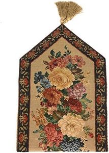 DaDa Bedding Elegant Colorful Mediterranean Dining Table Runner - Vintage Breath of Spring Botanical Floral Blossom Garden - Tan Brown Red Bordered Woven Kitchen Dinner Mat - Oversized 13" x 120"