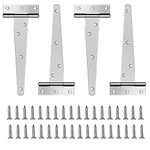 4Pcs T-Hinge, 6 Inch 150mm Heavy Duty Tee Hinge with Screws Galvanised Anti-Rust T Strap Hinge Silver Metal Strap Tee Hinge for Shed Doors Barn Doors Gate Doors Garden Gate Cabinet Door, Wooden Door