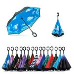 Jooayou Double Layer Inverted Umbrella, C Shape Handle Reverse Folding Umbrella, Anti-UV Windproof Travel Umbrella