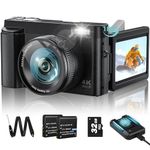 Upgrade 4K Digital Camera for Photography 48MP with 3'' 180° Flip Screen 16X Zoom Autofocus YouTube Vlogging Camera, Compact Point and Shoot Cameras with 32G Card, 2 Batteries & Battery Charger(Black)