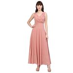 AAYU Women Fit & Flare Solid Pleated Neack Dress Peach (36 Size, Ankle-Length)