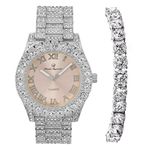 Charles Raymond Women's Big Rocks Bezel Colored Dial with Roman Numerals Fully Iced Out Watch - ST10327LA, TLA Silver - Blush, Hip Hop, Blinged Out, Iced Out, Luxury Dress Watch