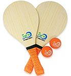 Frescobol Set, 2 Vero Wood Paddles, Orange Padded Grips, 2 Official Orange Balls, Beach Tote-Bag