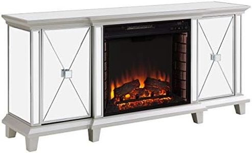 SEI Furniture Toppington Mirrored Media Console Electric Fireplace, Silver