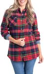 Legendary Whitetails Womens Cottage Escape Flannel Long Sleeve Plaid and Solid Color Clothes, Fitted Button Down, Holly Berry, M