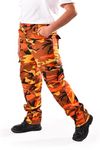 BACKBONE Boys Girls Kids Combat Army Ranger Camping Outdoor camo Cargo Pants Trousers (Size L = Waist 28", Orange Camo)