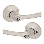 Weiser Henley Satin Nickel Front Door Handle with Lock, Reversible Square Exterior/Interior Door Handles with Lock, Keyed Entry Door Lever for Front Door, Bathroom & Office, Modern Home Decor