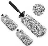 YeewayVeh Car Wheel Brush Kit, Scratch-Free Microfiber Rim Brush with 2 Replaceable Car Wheel Cleaner Brush Cover, Tire Cleaning Brush for Truck Camper SUV Fenders Engine Exhaust Tips Car Washing Kit