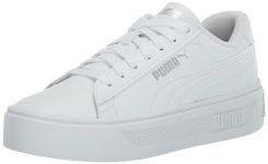 PUMA Women's Smash Platform V3 Sneaker, Puma White-puma White-puma Silver, 11