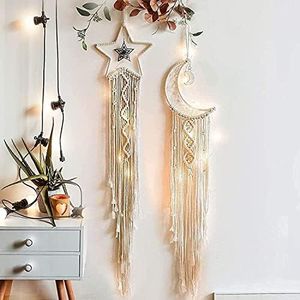 VENROII Dream Catcher, Bohemian Moon Star Dream Catchers, Handmade Dreamcatcher, Macrame Cotton Woven Wall Hanging Boho Decor for Home Wedding Decoration Living Room Bedroom Craft Christmas