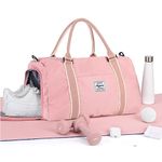 Gym Bag for Women Men with Shoe Compartment&Wet Pocket,Weekend Overnight Carry On Bag for Airplanes with Trolley Sleeve,Gym Tote Bag for Yoga,Swimming,Dance,Waterproof. (A-Pink)