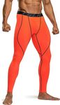 TSLA Men's Thermal Compression Trousers, Athletic Sports Leggings & Running Tights, Wintergear Base Layer Bottoms Pants, Heatlock Pure Orange, XL