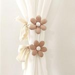 MWRDSM 2pcs Curtain Tiebacks, Flower Curtain Ties for Drapes, Curtain Tiebacks with Adjustable Strap, Cotton Holdbacks for Indoor Outdoor Drapes Decor (Khaki)