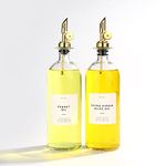 Moilmoli Oil and Vinegar Dispenser with Metal Pour Spout, Weighted Pourer, Glass Bottle Dispenser for Kitchen, Olive Oil Cruet, Glass Olive Oil Bottle | Set of 2 - Gold…