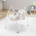 R for Rabbit Snicker Automatic Electric Swing for Kids, New Born Baby Jhula with Remote Controlled 5 Speed Level, Smart Timer, Natural Soothing Music and Hanging Toys (Beige)