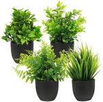 VANZACK 4pcs Potted Artificial Plastic Plants Mini Faux Plant with Black Pots Faux Succulents Plants Indoor Fake Desk Plant for Home and Office Desktop Decor