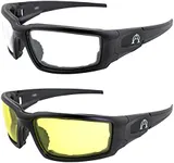 Alpha Omega AO5 Motorcycle Sunglasses Foam Padded Riding Safety Glasses Z87.1 for Men or Women 2 Pairs Black Frames w/Clear & Yellow Lenses