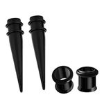 Bngukju 9mm Stainless Steel Ear Gauge Taper Stretching + Single Flare Plugs Flesh Tunnel Kit with O-Rings 2 Pairs (Black 9MM)