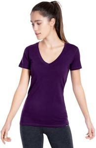 Woolly Clothing Women's Merino Wool V-Neck Tee Shirt - Ultralight - Wicking Breathable Anti-Odor, Plum, X-Small