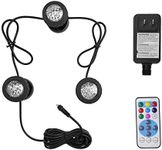 FOEERS RGB Submersible Pond Lights,12 Super Bright IP68 Waterproof LED Fountain Lights with Remote Control,7 Color Changing Landscape Spotlight for Fish Pond Tank Pool Water Garden (3-in-1)