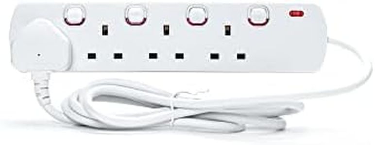 STATUS Multi Plug Extension | 4 Socket Extension Cable | Individually Switched with Neon Indicator | White 2m Extension Lead | S4WSS2M1PKB12