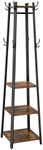 VASAGLE ALINRU Coat Rack with 3 Shelves, Coat Stand with Hooks for Scarves, Bags and Umbrellas, Steel Frame, Industrial Style, Rustic Brown and Black ULCR80X