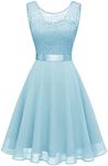 Berylove Cocktail Dress Women's Evening Dresses Elegant for Wedding Dress Wedding Guest Chiffon Sleeveless Lace Dress, Short light blue, S