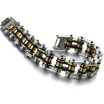 COOLSTEELANDBEYOND Heavy and Study Mens Fancy Bike Chain Bracelet Stainless Steel Silver Gold Black Tri-tone High Polished(CA)