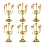 Romadedi Candelabra Gold Candle Holders - 5 Arm 11.8" Wedding Candlestick Holder for Theme Party Table Centrepiece Decor Dining Room Birthday Holiday Christmas, Set of 6