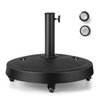 COSTWAY Resin Parasol Base, 38mm/48mm Heavy Duty Umbrella Stand Holder with Wheels, Outdoor Garden Patio Yard Cantilever Banana Umbrella Base (23kg, 52 x 52 x 42cm, with Wheels, Retractable Handles)