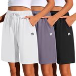 Neer 3 Pack Women's Shorts Quick Dry Shorts Women Drawstring High Waisted Shorts Womens Bermuda Athletic Shorts with Pockets, Black,white,dark Grey, Large