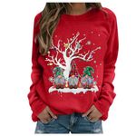 Womens Christmas Sweatshirt Red Wine Glass Santa Hat Graphic Sweater Long Sleeve Xmas Pullover Blouse Tops