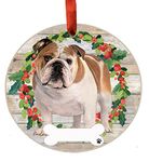 Bulldog Ornament - E&S Pets - DIY Personalizable - Dog Gifts - Ceramic Round Ornament with Glazed Finish - X-mas Decoration - Christmas Ornaments Craft Gifts - Ornaments for Pet Lovers