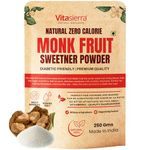 Vitasierra Monk Fruit Sweetner Organic (250 Gm) - 1:1 Sugar Replacer - Zero Calorie, Zero Glyemic Index 100% Natural Sweetner - Diabetic Friendly