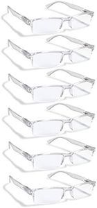 BOOST EYEWEAR 6 Pack Reading Glasses by, Clear Half Rim Frames, for Men and Women, with Comfort Spring Loaded Hinges, Clear, 6 Pairs (+2.00)