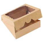 ONE MORE 9inch Brown Cookie Bakery Boxes,Large Kraft Pie Boxes with PVC Window Natural Disposable box 9x9x2.5,12 of Pack