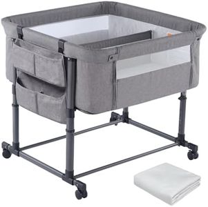 MTWML Twin Bassinet for 2 Babies,Portable Twins Crib with Storage Bag and Replaceable Mattress Cover,Adjustable Height Double Bedside Crib Attaches to Bed with Strap for 0-6 Months Twins Baby Grey