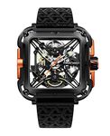 CIGA Design Automatic Mechanical Watch - X Series SUV Wristwatch for Men and Women Skeleton Style Stainless Steel Sapphire Glass with Nylon & Silicone Straps(Black & Orange)