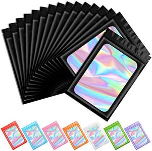 Funfery 100 pcs Mylar Holographic Resealable Odor Proof Foil Pouch Bags for Food, Lipgloss, Jewelry, Eyelash Packaging - 3x4.7 Inch