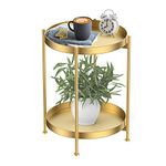 Round Side Table,Gold Metal 2 Tier Tray Metal End Table for Sofa Living Room Tea Table Small Spaces