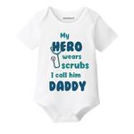 Knitroot Daddy's Special, My Hero Wears Scrub I Call Him Daddy's, Onesies, Unisex Baby Kids Half Sleeve Cotton Lycra White Romper, Sleepsuit, Bodysuit, 0-3 Months, Infant Cloths for Boys & Girls