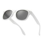 Komonee Kids Flexible Sunglasses Polarized White Silicone Drifter Classic Style Retro Sun Shades Eye Glasses UV400 Unisex For Boys and Girls Age 3-10