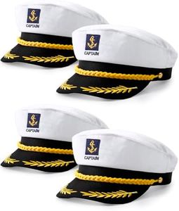 Funny World Men's Captain Hat White Yacht Hats for Sailor Costume Accessory, 4 Pcs