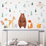 TOARTi Woodland Nursery Decor(80 pcs) Multicolor Forest Trees Wall Stickers Playroom Decals,Leaves Wall Art,Jungle Animals Decals,Nursery Wall Stickers for Kids Bedroom Wall Decor